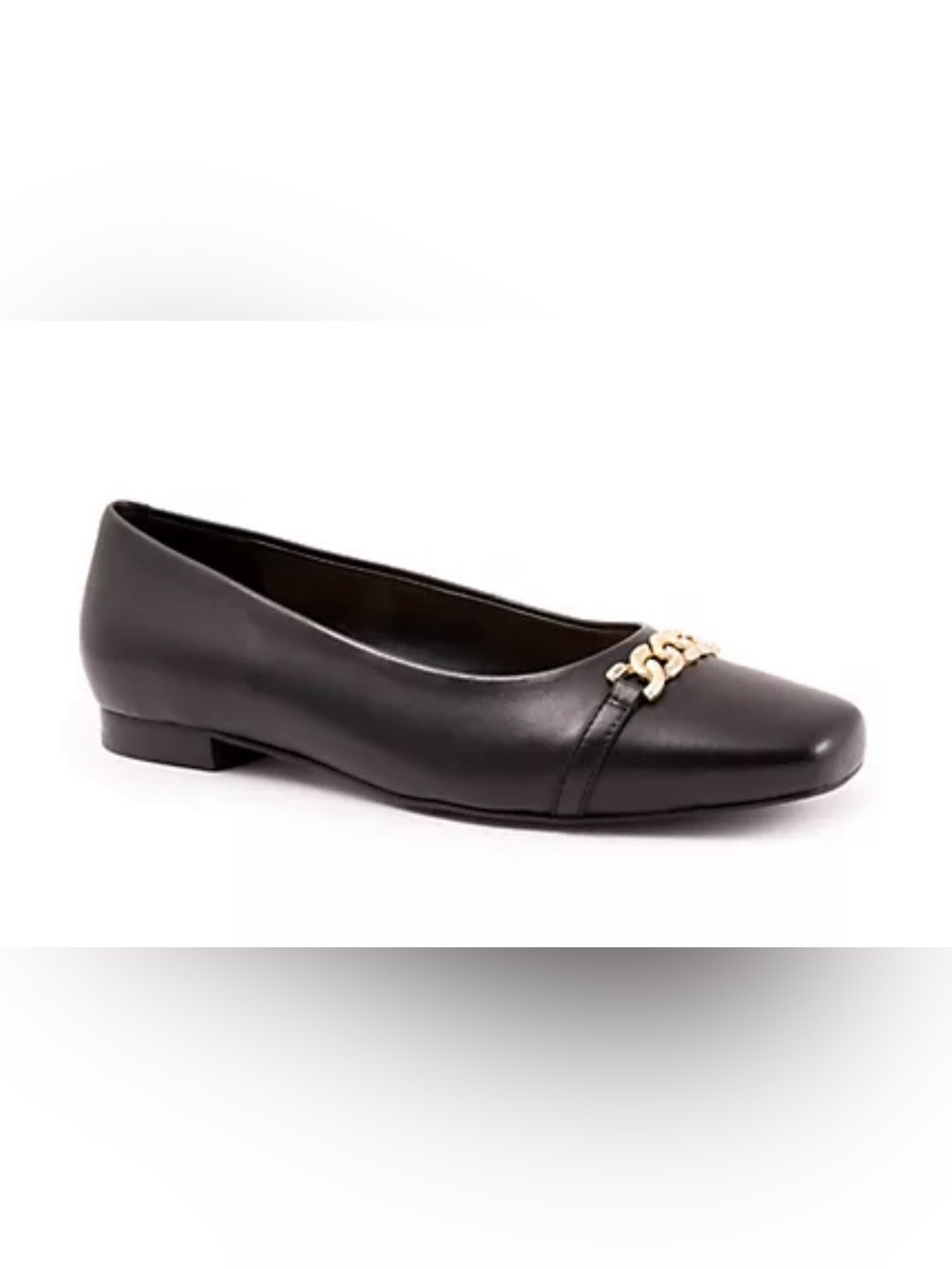 Trotters Harmony Black Leather  Flat with Gold Chain Accent 9.5 w